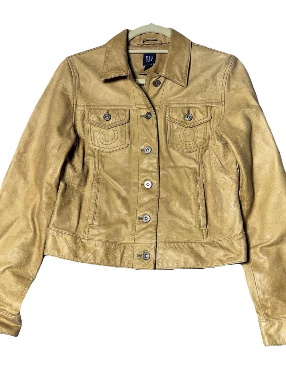 GAP Vintage Camel Tan Leather Jacket Womens M Rare Y2K  Western Flare EUC